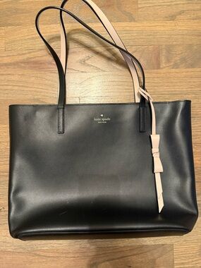 Kate Spade Black Lawton Way Rose Purse with Pink Bow Strap
